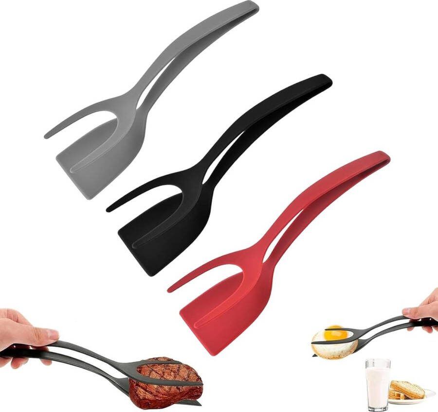 Eierspatel van siliconen xlwen 3 stuks eierkeerderspatel 2 in 1 spatel 2-in-1 spatel en tang siliconen eierspatel flipper voor omelet pannenkoeken steak vis en ei