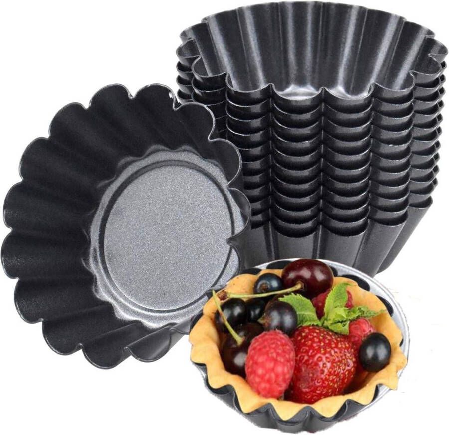 Eiertaartvormen Anti-aanbak mini taartvormpjes van koolstofstaal Herbruikbare muffinvorm cakegereedschap Koekjes bakvorm (set van 14 75 x 23 cm) tartelette vormen
