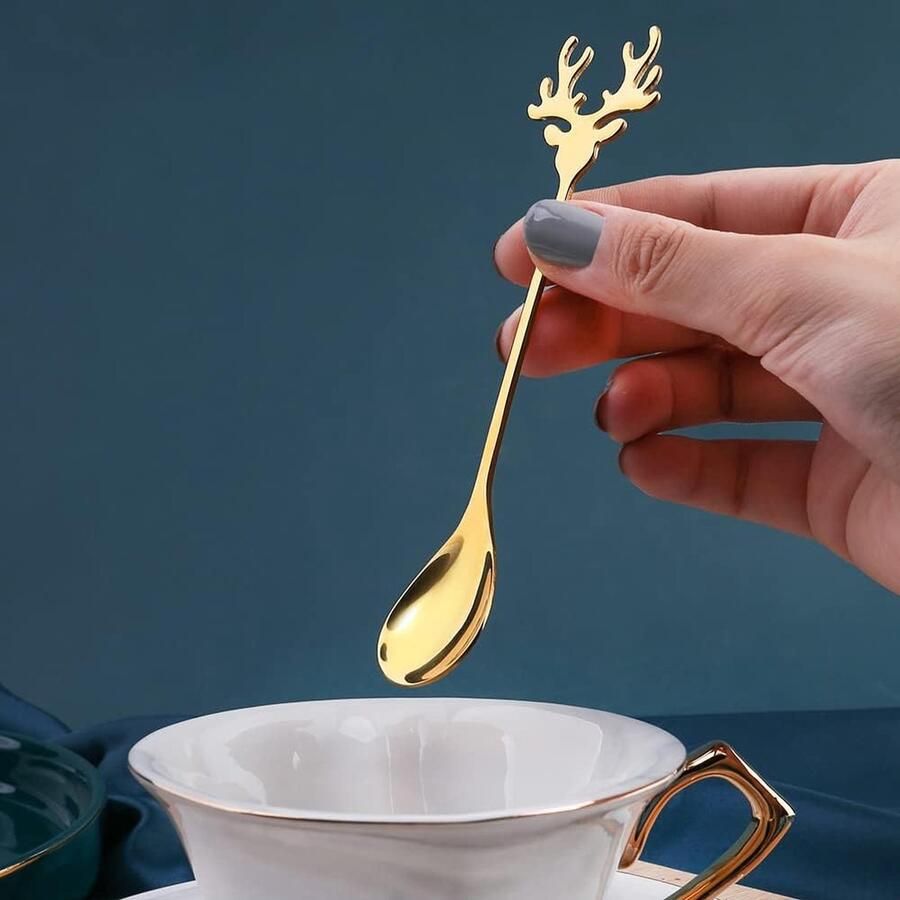 Eland roerlepel roestvrij stalen koffie-suikerlepel kerstlepel dessertlepel koffielepel elandlepel roestvrij staal lepel voor het roeren van melkkoek espresso ijs theelepel servies