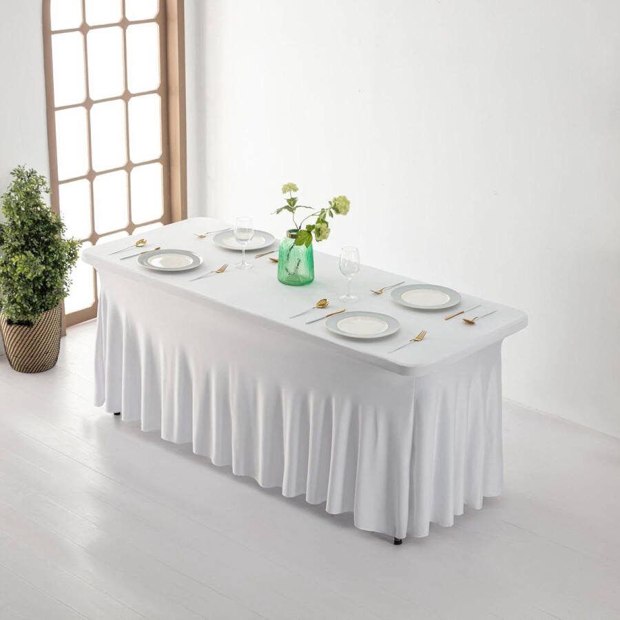 Elastische tafelhoes stretchhoes voor buffet tafelkleden biertafelhoes biertentgarnituur hoes voor bruiloft evenement rok 183 x 76 x 76 cm (wit)