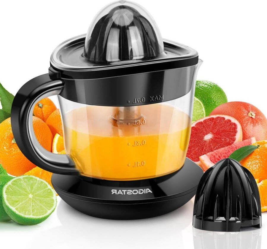 Electric Orange Juicer 40 W 700 ml Double Direction of Rotation Anti-Drip Spout 2 Removable Cones and Dust Cover Black