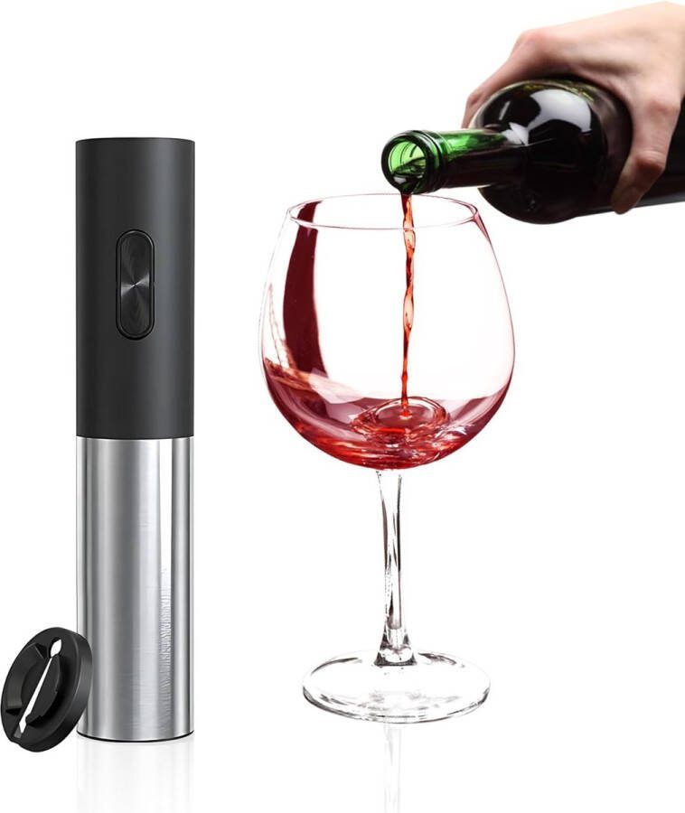 Electrische kurkentrekker Geschenk Geschikt voor standaard kurkmaten Snijdt capsules (meegeleverd) Kunststof Zwart zilver