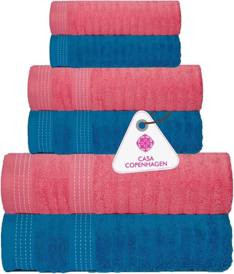 Elegance Collection Handdoeken 550 g m² Egyptische catoen 6-delige set met 2 badkamers 2 handen 2 washandjes roze + blauwgroen