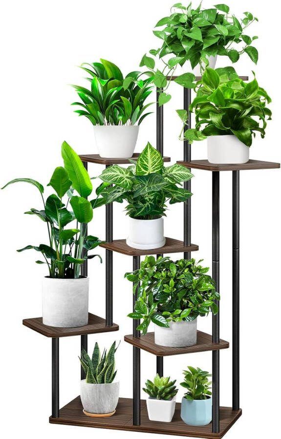 Elegante 7-Laagse Houten Plantenrek voor Binnen Tuin en Balkon Zwart Eiken