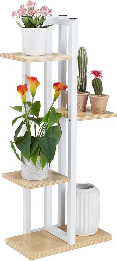 Metalen bloemen trap plantenrek metaal met 4 etages binnen woonkamer HxBxD:93 x 42 5 x 22 5 cm plantentrap lichtbruin