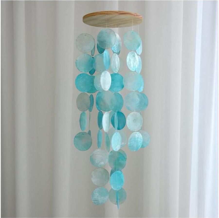 Elegante schelp windgong Capiz parelmoer windspel voor buiten Blauw ontwerp Tuin balkon terras decoratie