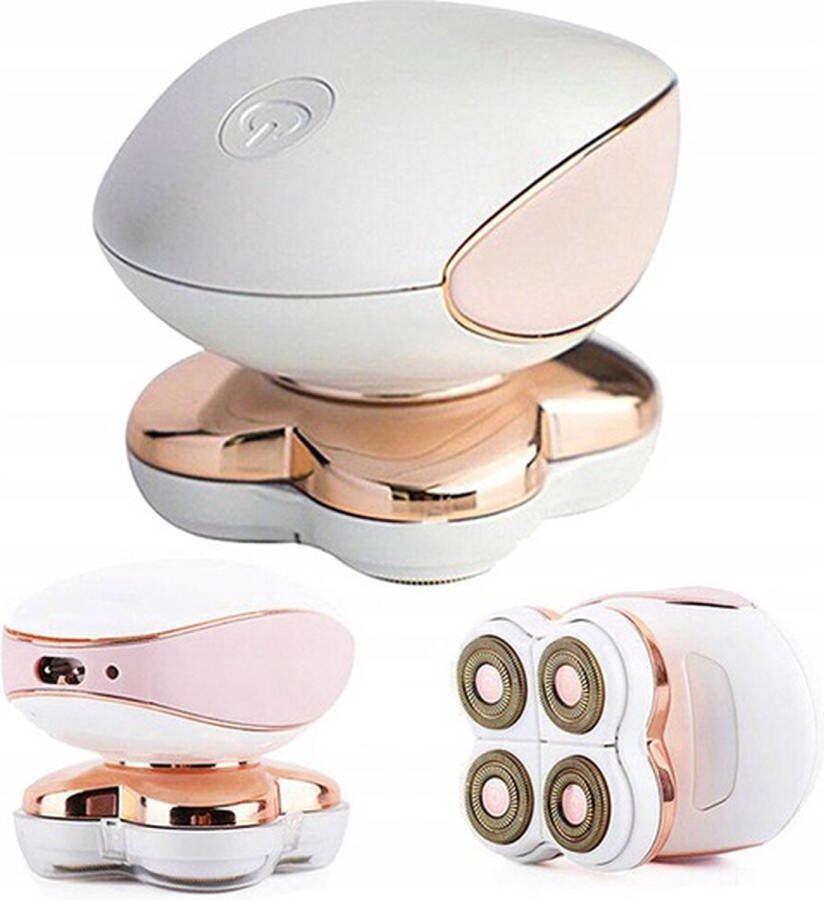 Elektrisch ladyshave scheerapparaat met 4 hypo-allergene scheerkoppen Led licht Antislip handvat borsel Beschermhoes