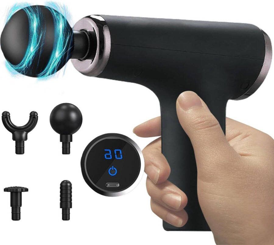 Elektrisch massagepistool 6 tandwielsnelheden Handmassageapparaat met 4 massagekoppen Kofferlaadaansluiting Type C Mini-massageapparaat Schouders lichaam