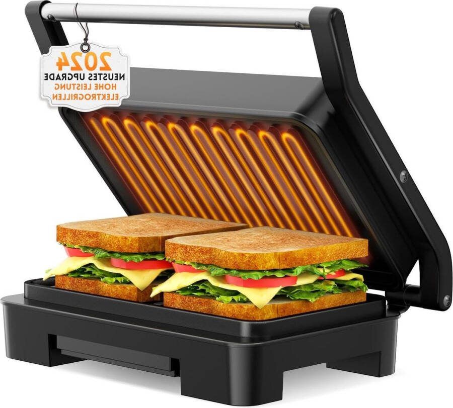Elektrische Contactgrill Steak en Paninigrill Roestvrij Stalen Tafelgrill met Broodbakvorm Grijs