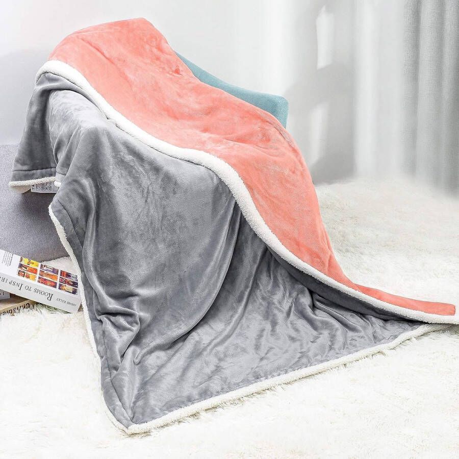 Elektrische deken 180 x 130 cm elektrische warmtedeken met automatische uitschakeling oververhittingsbeveiliging en timer met 10 temperatuurniveaus wasbaar dubbelzijdig roze met grijs
