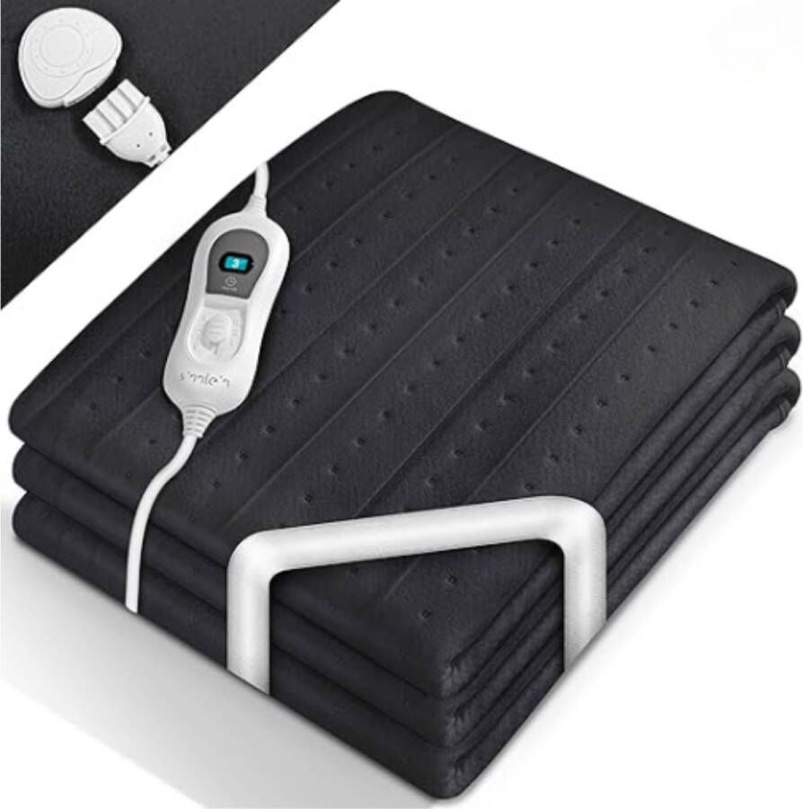 Elektrische Deken Met Afstandsbediening Beddeken Fleece 150 x 80 cm 3 Temperatuurstanden Zwart