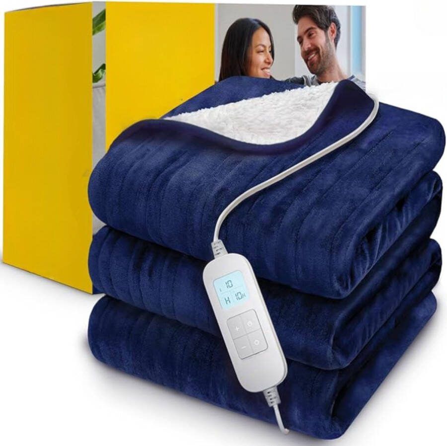 Elektrische Deken Met Afstandsbediening Beddeken Fleece 200 x 150 CM 10 Temperatuurstanden Marine Blauw