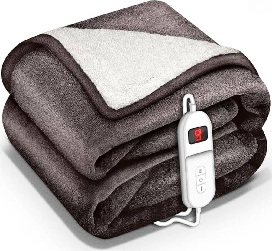 Elektrische Deken Met Afstandsbediening Beddeken Fleece 200 x 180 cm 9 Temperatuurstanden Lichtbruin