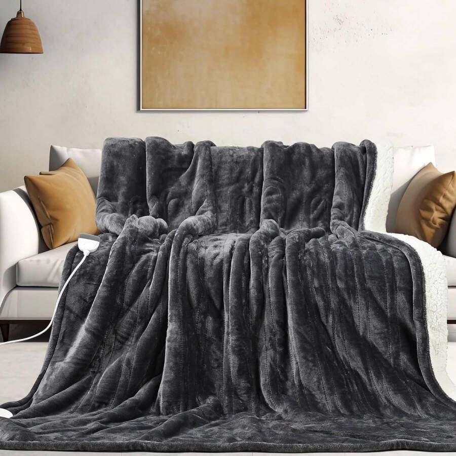 Elektrische deken met automatische uitschakeling 180 × 130 cm dubbelzijdig flanel elektrische warmtedeken 5 warmtestanden en 4 uur timer oververhittingsbeveiliging wasbare knuffeldeken