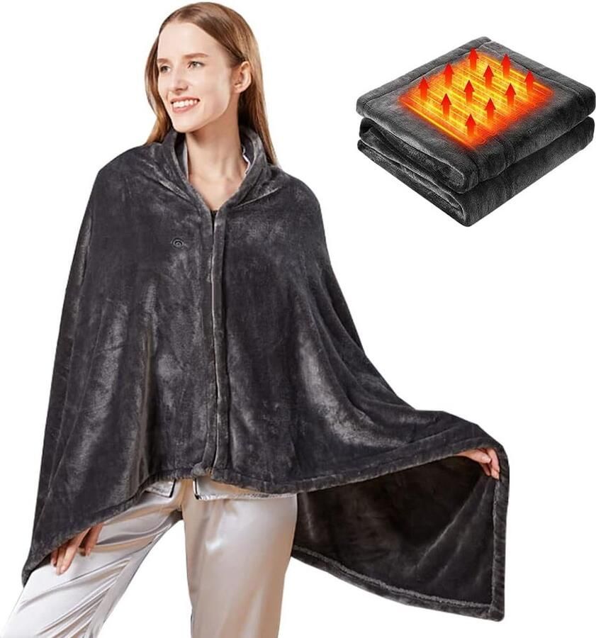Elektrische deken USB-pluche elektrische deken 150 x 85 cm flanellen elektrische deken snelle opwarming en 3 warmte-instellingen USB-aangedreven verwarming machinewasbaar grijs