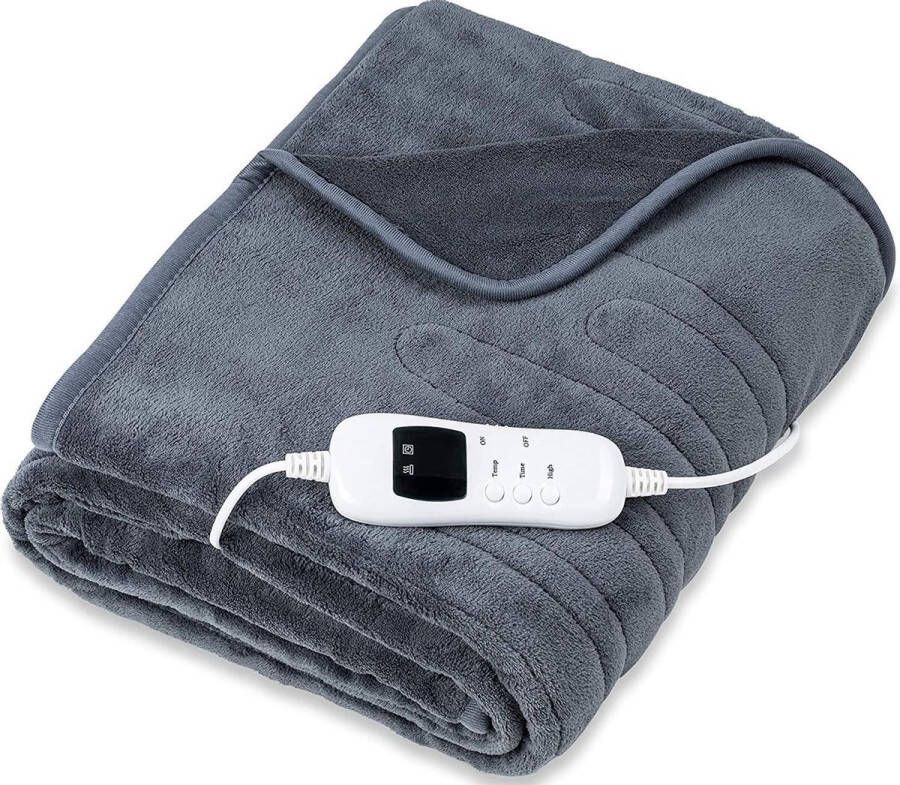Elektrische deken van Fleece grijs 9 temperatuurniveaus verwarmde deken XXL verwarmingsdeken 200 x 180 cm automatisch uitschakelen wasbaar tot 40 °C digitaal display