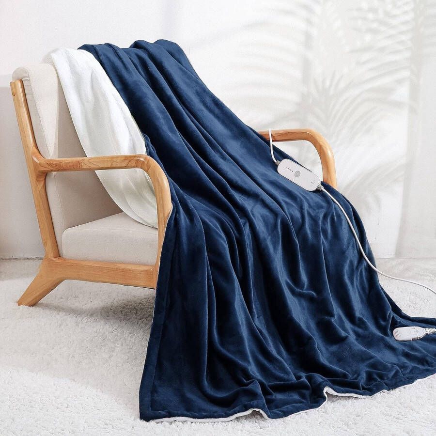 Elektrische deken verwarmde deken elektrische deken met automatische uitschakeling 4 verwarmingsstanden 9 uur timer voor automatische uitschakeling 180 x 130 cm machinewasbaar (blauw)