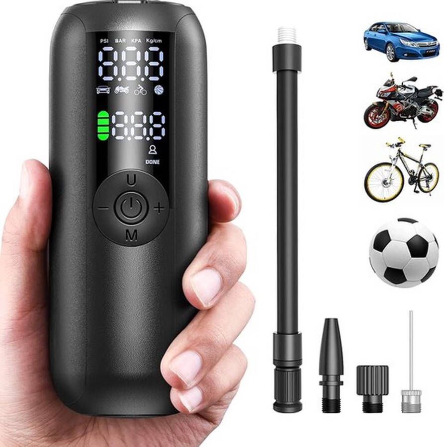Elektrische Fietspomp Voor Auto Luchtcompressor Bandenpomp Mini Compressor Draadloos Oplaadbaar Geschikt voor ALLE banden en sportballen 150 PSI Bicycles