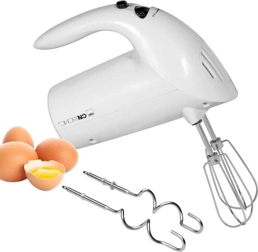 Elektrische Handmixer 250 Watt Motor 5 Snelheidsstanden Uitwerpknop Roestvrijstalen Garde Kneedhaak Vaatwasserbestendig HM 3014 Wit