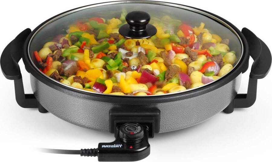 Elektrische Hapjespan Diameter 40 cm Inhoud 3 liter Anti aanbaklaag 1500 Watt Groot formaat Snelle verwarming