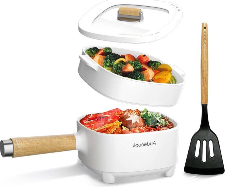 Elektrische hot pot stoompan 2 liter anti-aanbakpan keramisch glazuur draagbare multikoker ramen steak ei havermout soep 350 W 800 W wit met stoom