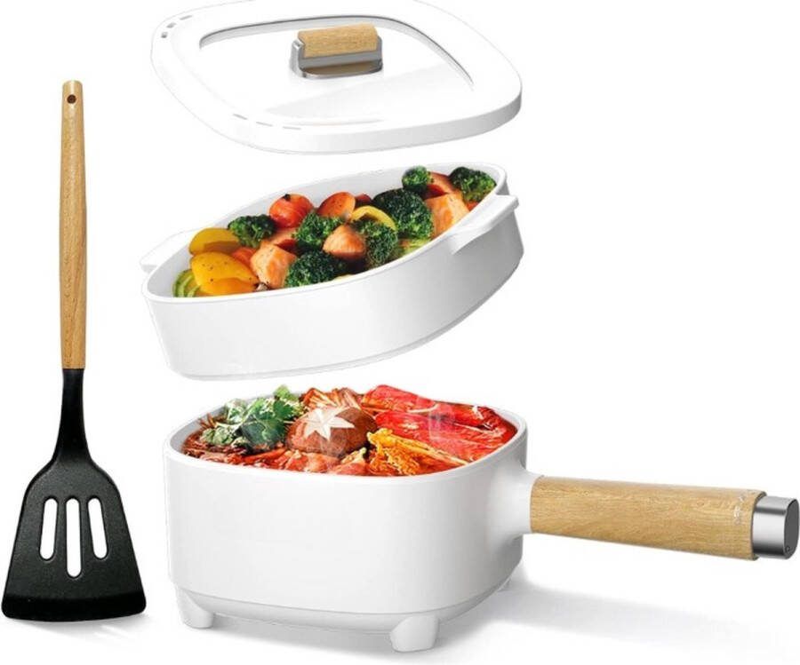 Elektrische Hotpot Pan 2 Liter Makkelijk Overal Koken Electrisch Kookpot 250W tot 600W Anti-Aanbaklaag Wit