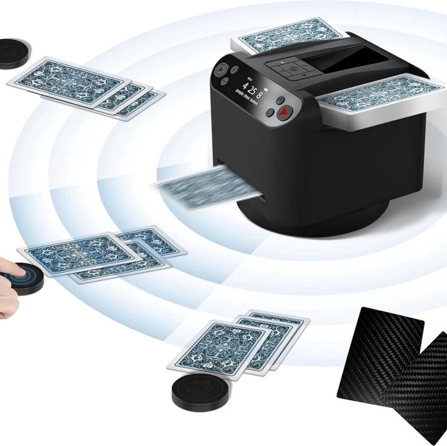 Elektrische Kaartenschudder – Kaartenschudmachine – Automatische Kaartschudder Speelkaarten 360 Graden Uitdeelfunctie – Voor 2 Deks USB Oplaadbaar – Metaal – Cardshuffler – Zwart