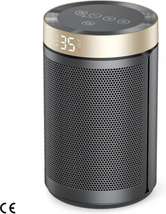 Elektrische Kachel 1500W met Thermostaat en Timer Draagbare Ruimteverwarmer voor Binnenshuis Eco & Ventilatormodus PTC Keramische Technologie Goudkleurig