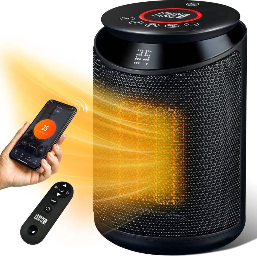 Elektrische Kachel 2000W App & Afstandsbediening Energiebesparende Keramische Kachel Stil Snelle Warmte Zwart