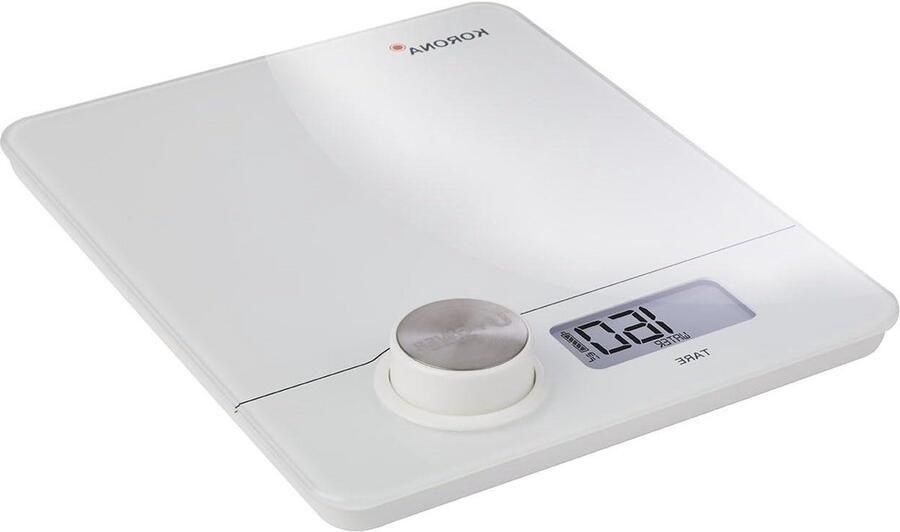Elektrische keukenweegschaal zonder batterijen milieuvriendelijk wit digitaal lcd-display tot 5 kg tarra-functie 230 x 190 x 20 mm