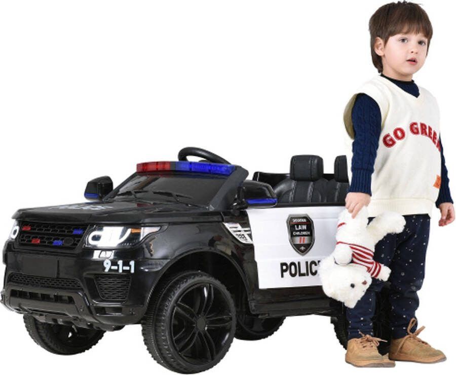 Elektrische kinderauto 2 zitplaatsen politieauto voor kinderen met 2.4G afstandsbediening 2 versnellingen softstart elektrische auto met MP3 muziek claxon koplampen 3-5 km u 12V kindervoertuig voor kinderen van 37 tot 95 m