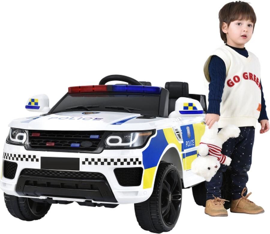 Elektrische kinderauto 2 zitplaatsen politieauto voor kinderen met 2.4G afstandsbediening 2 versnellingen softstart elektrische auto met MP3 muziek claxon koplampen 3-5 km u 12V kindervoertuig voor kinderen van 37 tot 95 m