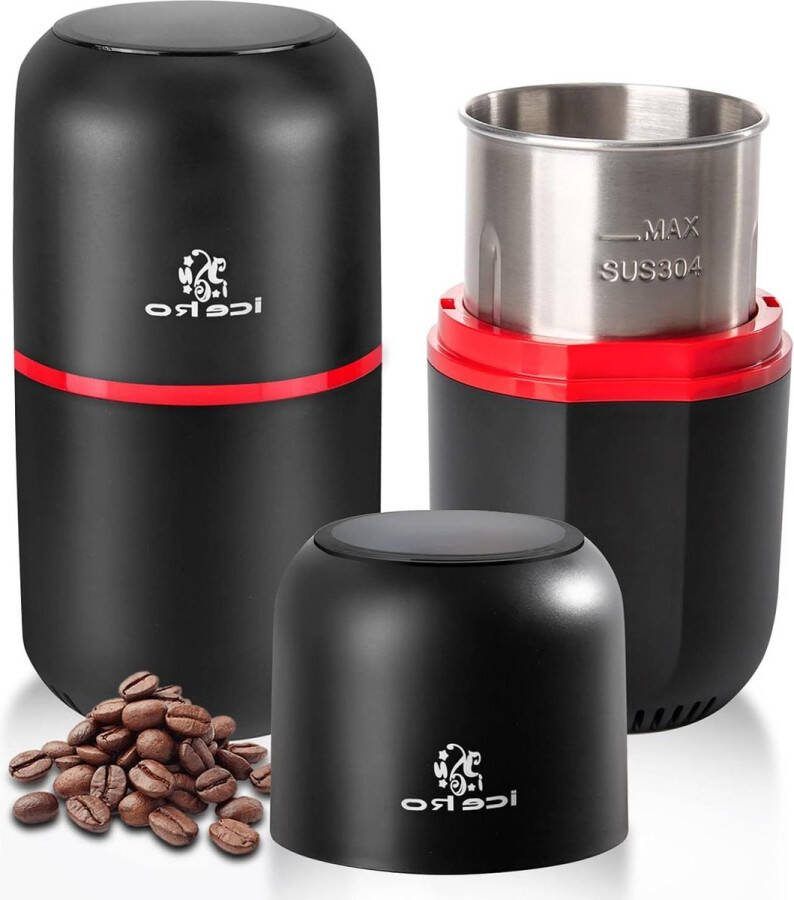 Elektrische Koffiemolen 150W 304 Geborsteld Roestvrij Staal 120g Capaciteit Zwart
