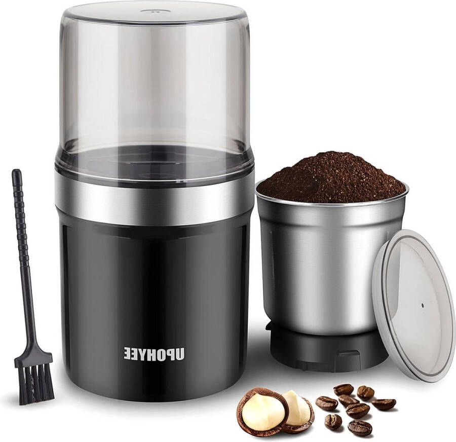 Elektrische Koffiemolen 350 W Inhoud 120 g Krachtig Roestvrijstalen Lemmet Met Veiligheidsslot Voor Koffiebonen Pesto Specerijen Zwart