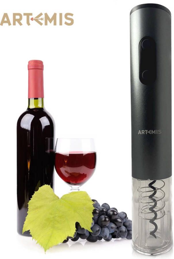Artemis elektrische kurkentrekker – Deluxe wijnopener – Automatische wijnopener – Ontkurker – Flesopener – Wijn accessoires – Wijnset – Wijnstopper – Oplaadbaar – 4x AA-batterijen – grijs