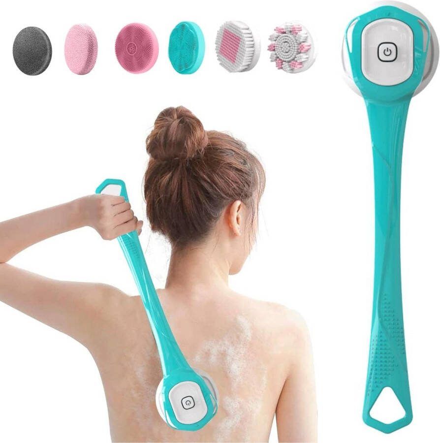 Elektrische lichaamsborstelset met lange handgreep Body Exfoliator Doucheborstel Waterdichte badborstel Oplaadbare USB-oplaadhuidborstel Diepe reiniging en ontspanning