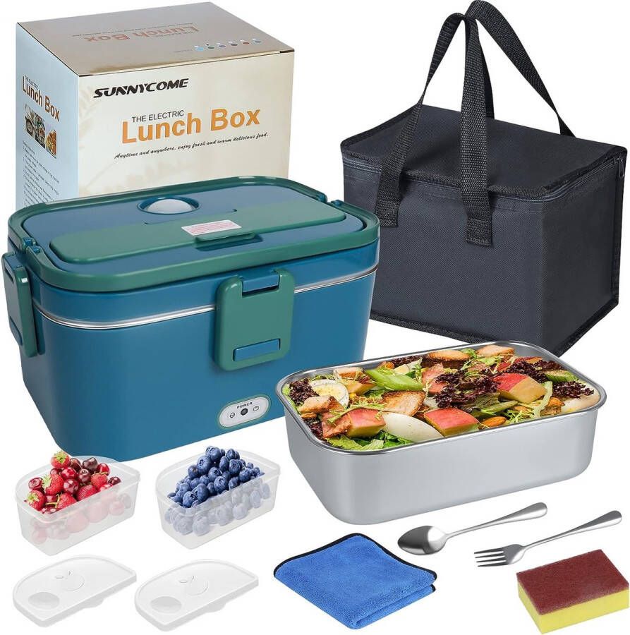 Elektrische lunchbox 1 8 l snelle opwarming 12 V 24 V 220 V 3-1 60 W elektrische warmtecontainer voor gerechten voor thuis en auto gemakkelijk te reinigen met fruitbox placemats