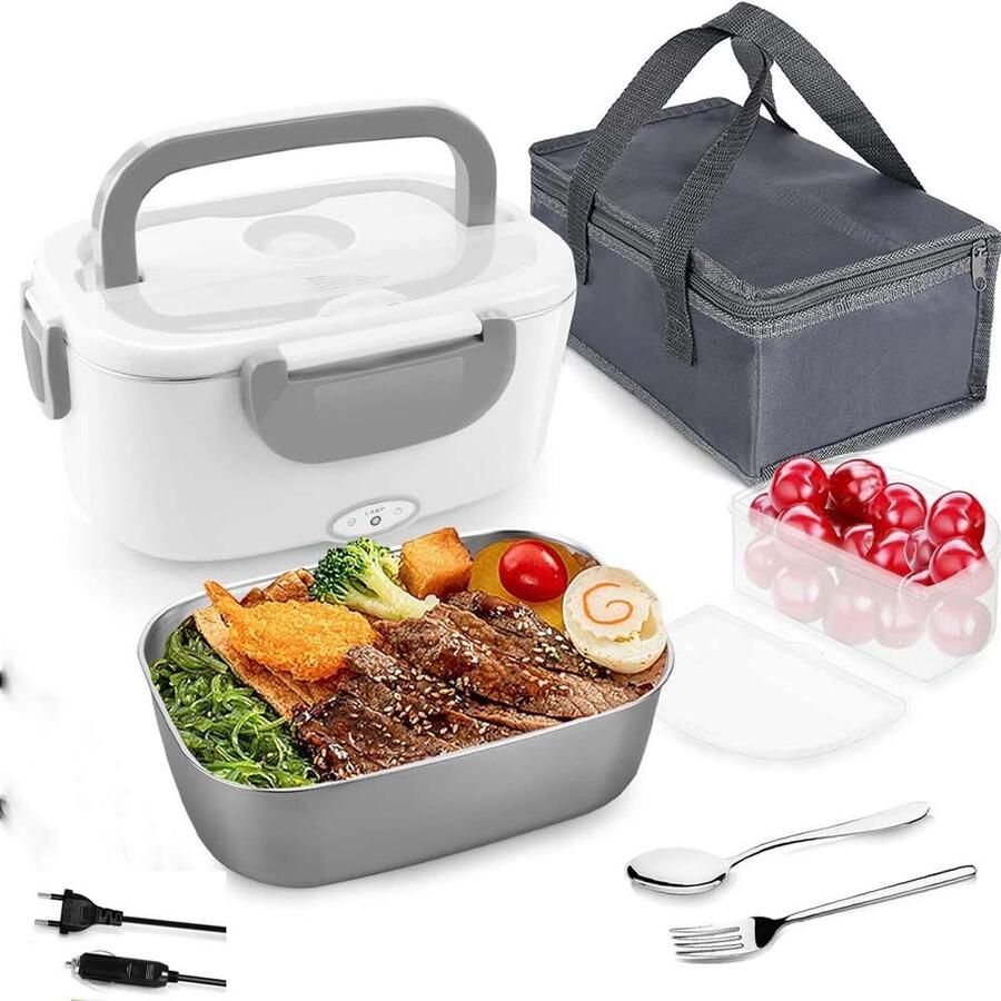 Elektrische Lunchbox Lunchtrommel Volwassenen RVS Verschillende Compartimenten 220V+12V Verwarming Container- Waterloze verwarming3in1