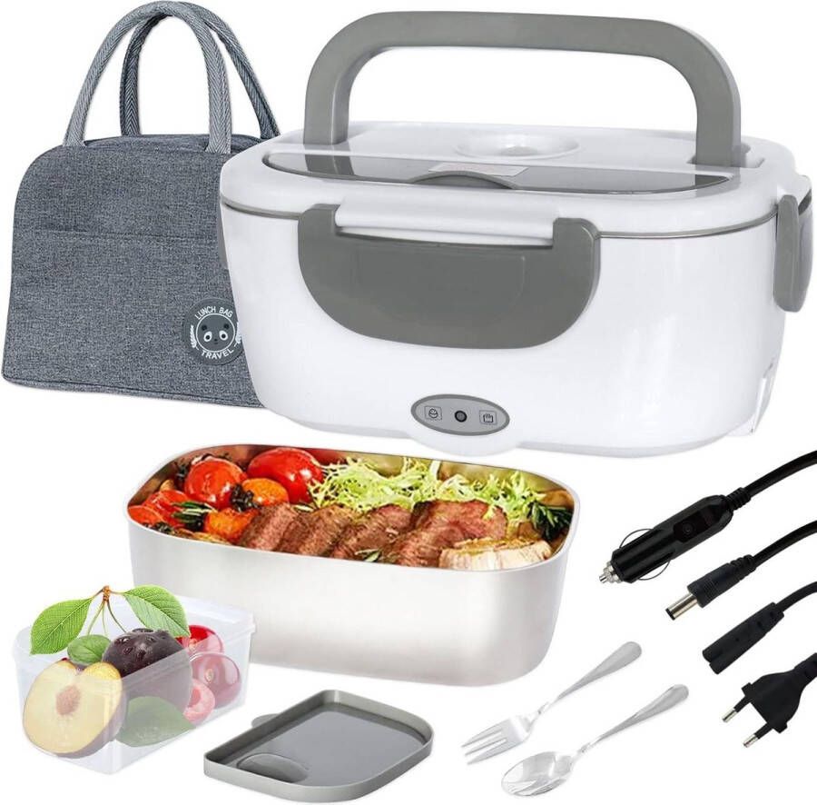 Elektrische lunchbox voedselverwarmer 15 liter voor huishouden en auto roestvrij staal 304 grijs