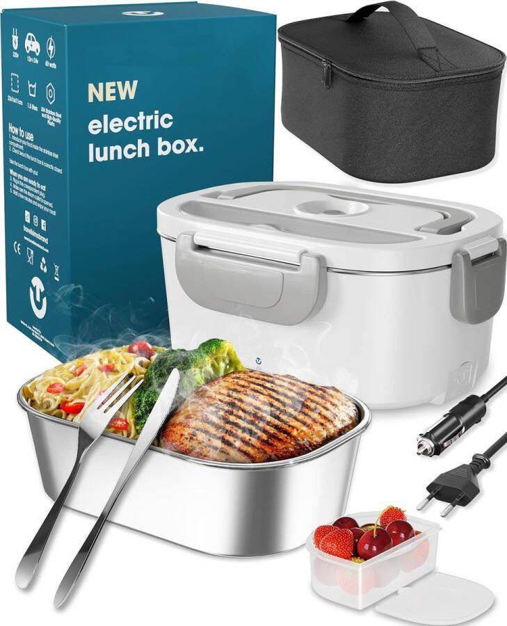 Elektrische Lunchbox Voedselverwarmer 3 in 1 80W Draagbare Voedselwarmer voor Auto Truck Thuis en Werk 12V+24V+220V met 1 5L Verwijderbare Roestvrijstalen Voedselverwarmer Container