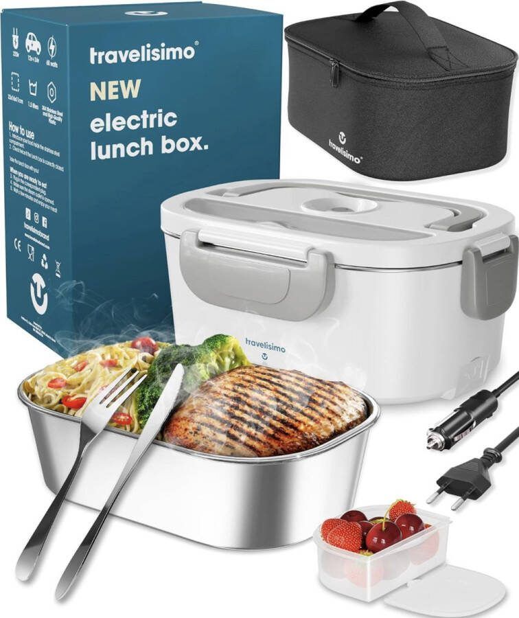 Elektrische Lunchbox Voedselverwarmer 3 in 1 80W Draagbare Voedselwarmer voor Auto Truck Thuis en Werk 12V+24V+220V met 1 5L Verwijderbare Roestvrijstalen Voedselverwarmer Container