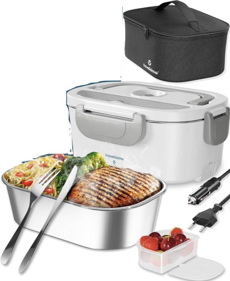 Elektrische Lunchbox Voedselverwarmer 3 in 1 80W Draagbare Voedselwarmer voor Auto Truck Thuis en Werk 12V+24V+220V met 1 5L Verwijderbare Roestvrijstalen Voedselverwarmer Container