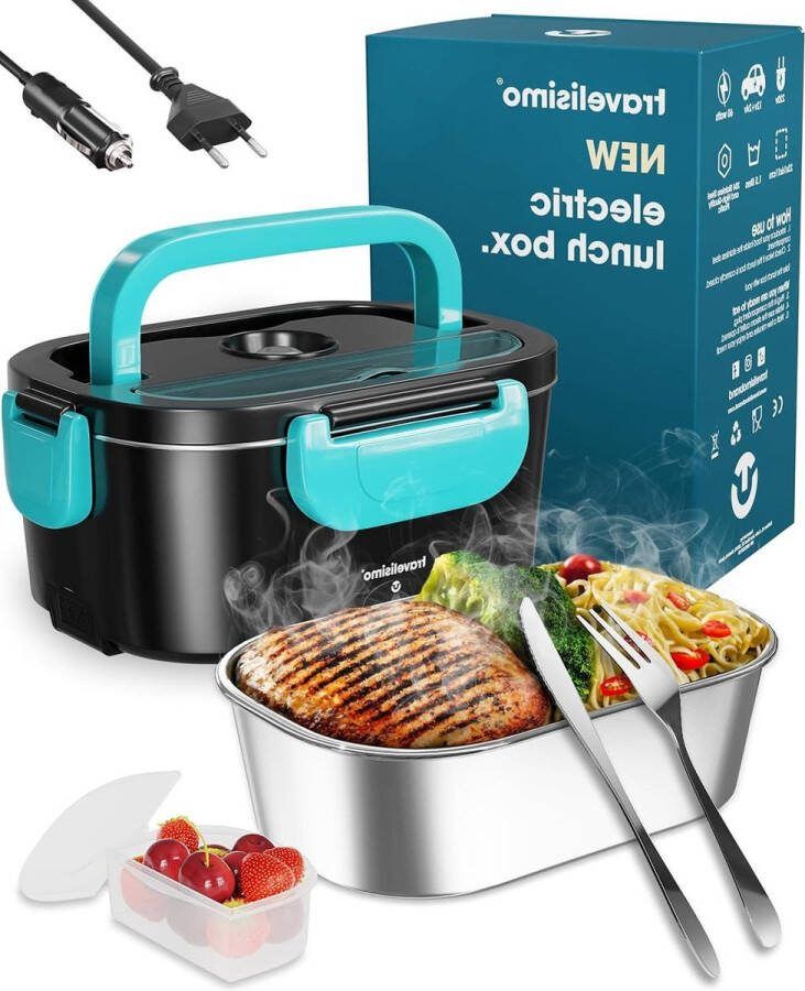 Elektrische Lunchbox Voedselverwarmer 3 in 1 80W Draagbare Voedselwarmer voor Auto Truck Thuis Werk 12V+24V+220V met 15L Verwijderbare Roestvrijstalen Container Warmhoudbakje Reis Auto Truck Thuiswerk