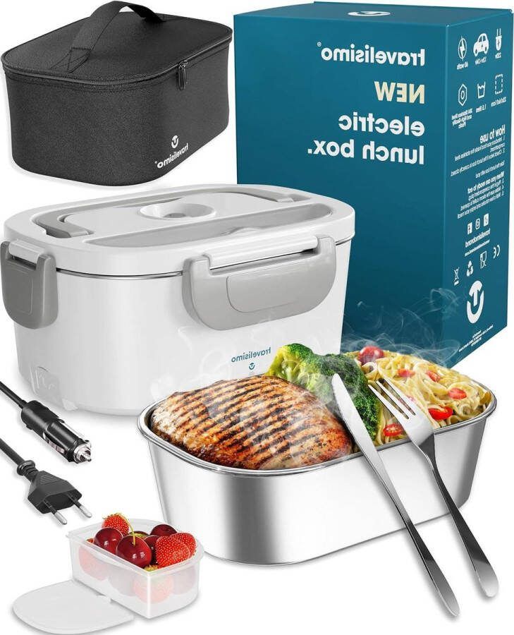 Elektrische Lunchbox Voedselverwarmer Draagbare 3 in 1 80W voor Auto-Truck-Thuis-Werk 12V+24V+220V 15L Container met Verwijderbare Roestvrijstalen Voedselverwarmer