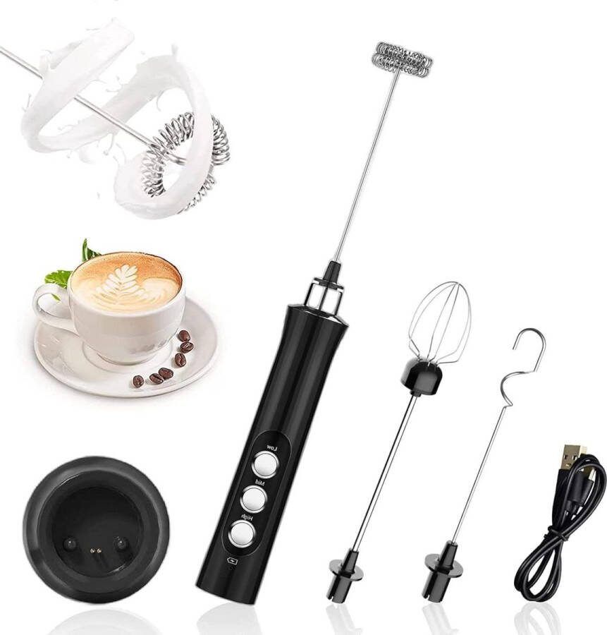 Elektrische melkopschuimer drie garden USB-oplaadbaar handheld melk frother roestvrij stalen opschuimer koffie latte cappuccino warme chocolade matcha