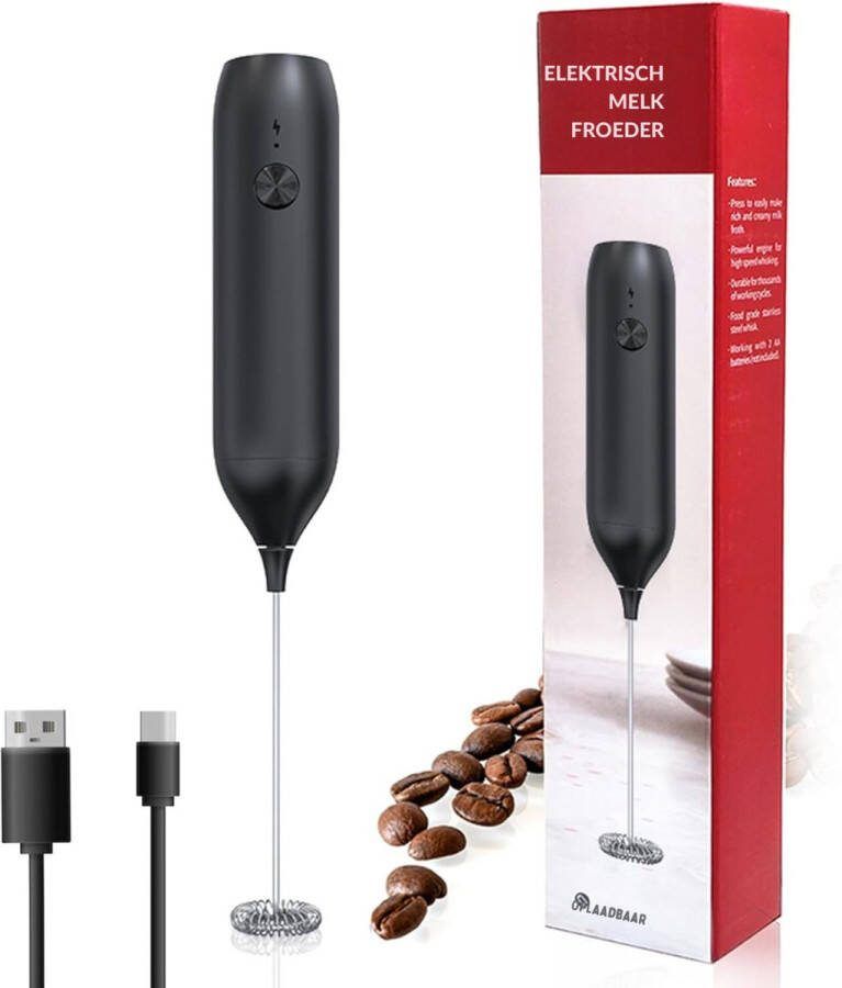 Elektrische Melkopschuimer Eienklopper Staaf USB Oplaadbaar Stille werking Zwart