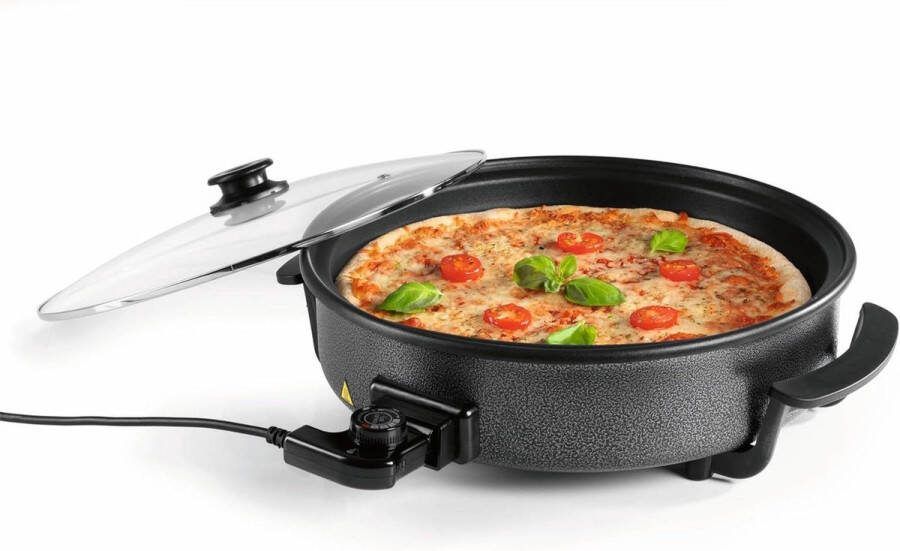 Elektrische multifunctionele pan diameter 40 cm met thermostaat glazen deksel en anti-aanbaklaag XXL volume paellappan stoofpan wokpan 1500 W roestvrij staal pan pizza