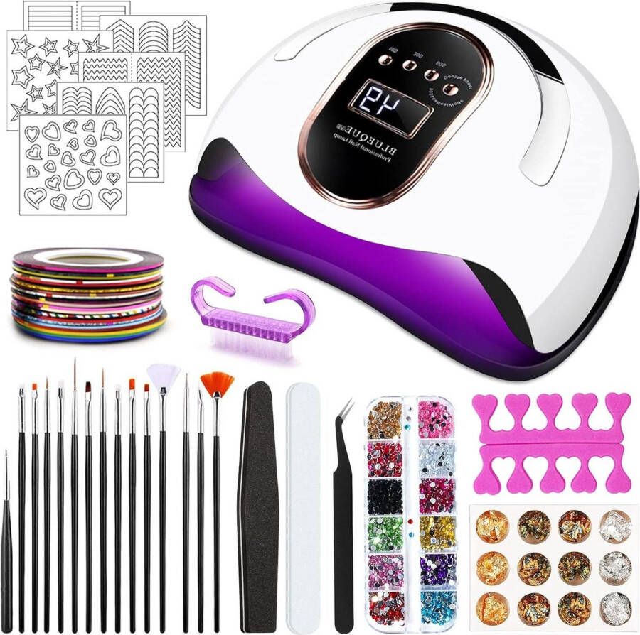 Elektrische Nageldroger 168W Professionele Nagellamp met 4 Timers-Slimme Sensor-Draagbaar-Afneembare Bodemplaat-UV-Ledlamp voor Nagels met 10 Soorten AccessoiresLed-Nagellamp