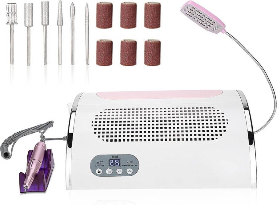 Elektrische Nageldroger 3-in-1 nagelmachine acrylnagelventilator nagelstofzuiger professioneel multifunctioneel 30.000-omw-min 6-soorten-boren 54-W-uv-nageldroger salon thuis
