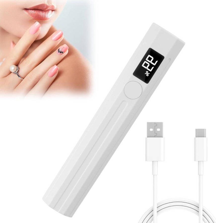 Elektrische Nageldroger Draagbare Mini UV-Lamp voor Gelnagels 3W LED UV Nagellamp met LCD Display Sneldrogende Nagelbaklamp Oplaadbaar Wit